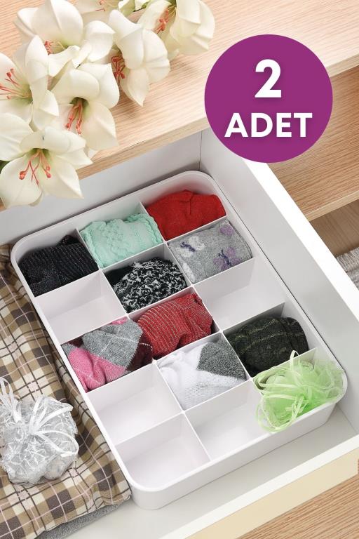 2 Adet 15 Bölmeli Çekmece Içi Düzenleyici Organizer Kravat Çorap Takı Organizeri Beyaz- 2